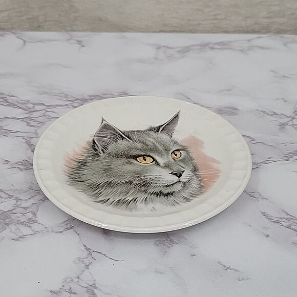 Hoffritz 4-69 Vintage Gray Cat Porcelain Plate Ring Dish Decor - Picture 2 of 5